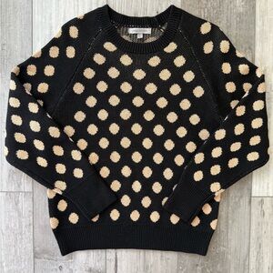 Cable Stitch Polka Dot Sweater XS Black Tan Crewneck Chunky Knit